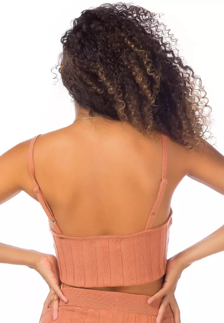 Rib Knit Spaghetti Crop Top in Desert Sand