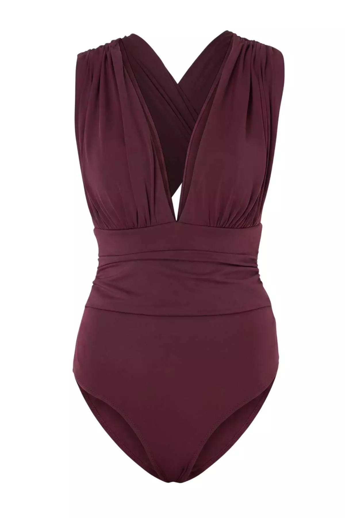 Plum Draped Leather N V-Neck Covered Regular Swimsuit Tbess2Ma294