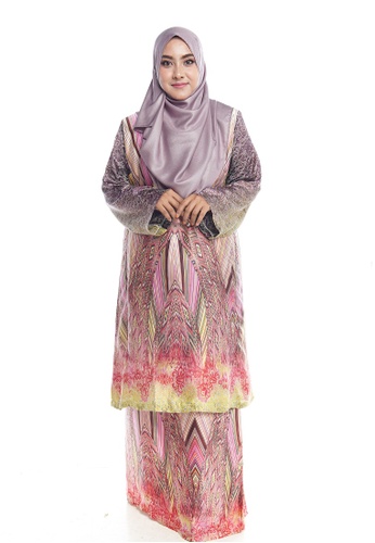 Nayli Plus Size Kurung Pesak Buluh Abstract pattern from Nayli in Red and orange and yellow and Multi