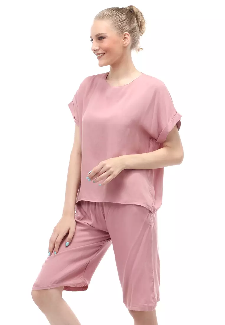 Setelan Wanita Lengan Pendek Design Simple Casual Relaxed Fit - Dusty