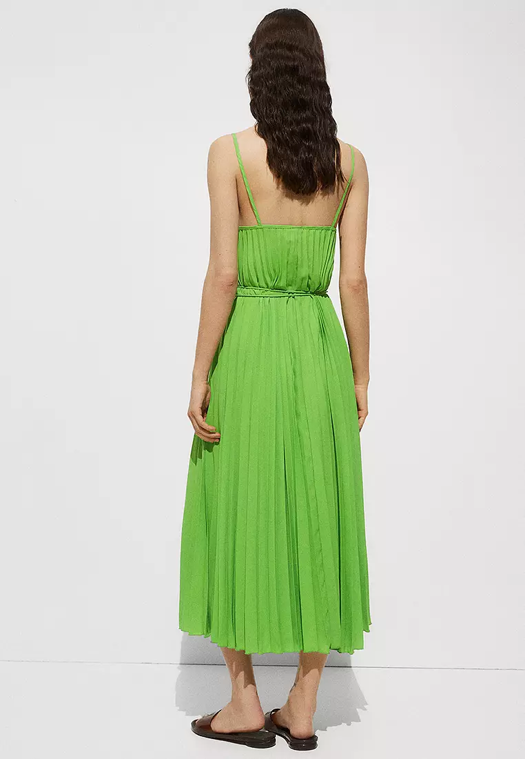 Mango green pleated dress best sale