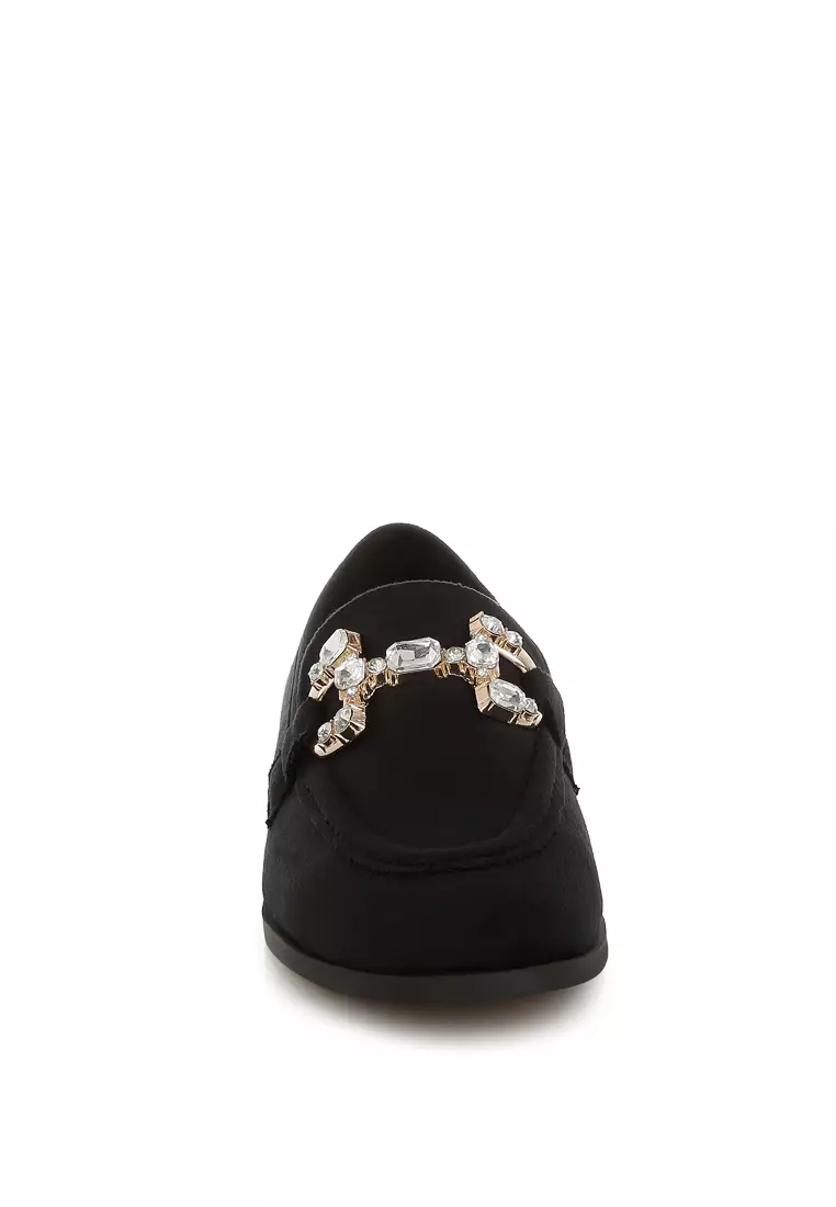 Sepatu Loafer Horsebit Berhias Berlian Imitasi Warna Hitam