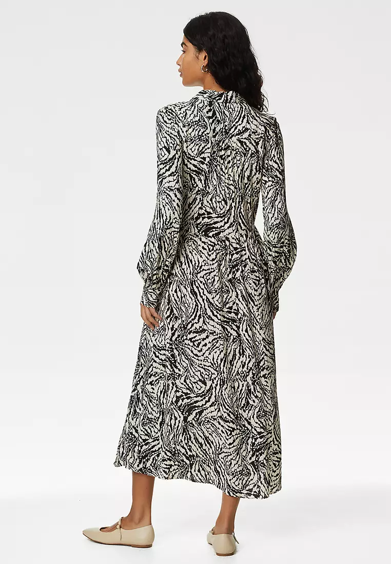 Printed Button Front Midi Shirt Dress