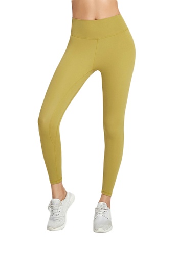 B-CODE yellow ZWG1115a-Lady Quick Drying Running Fitness Yoga Leggings-Yellow 29856AAAF96DDEGS_1