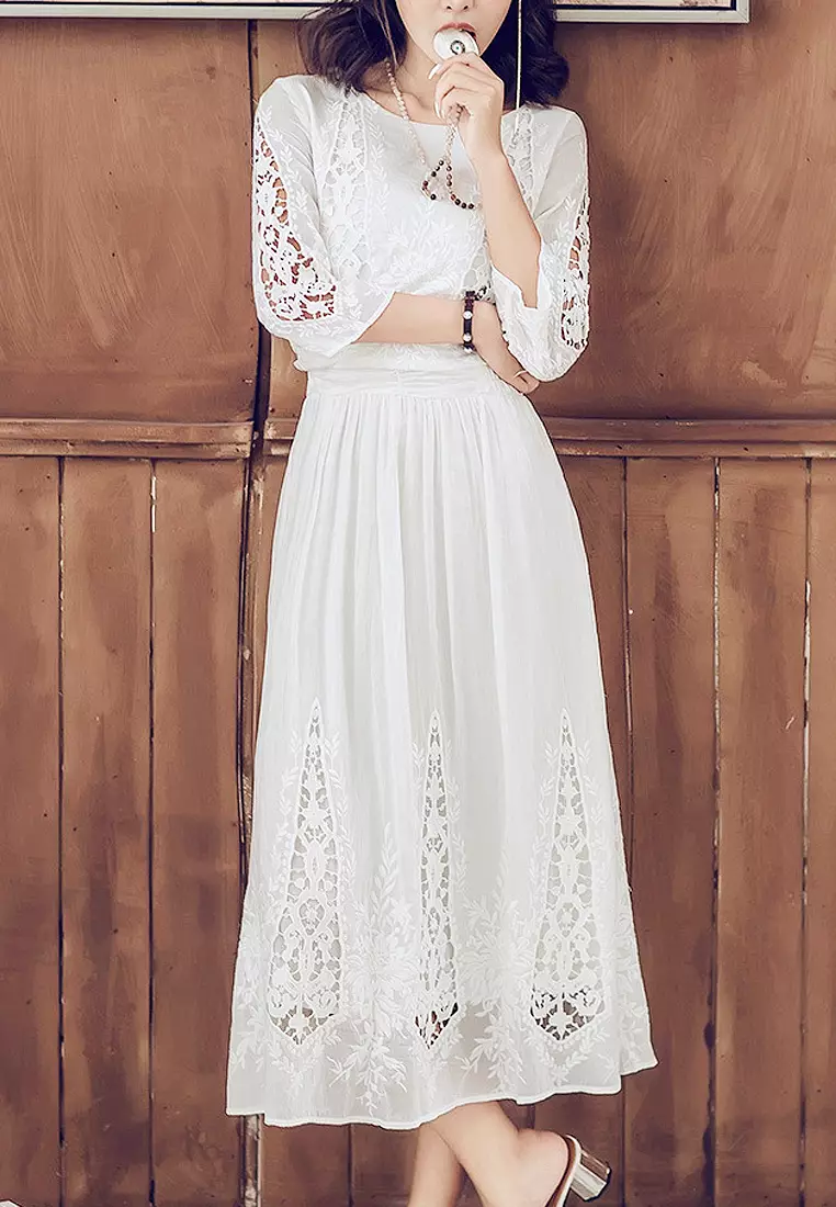 Buy Twenty Eight Shoes VANSA Lace Cutout Long Sleeve Dress VCW