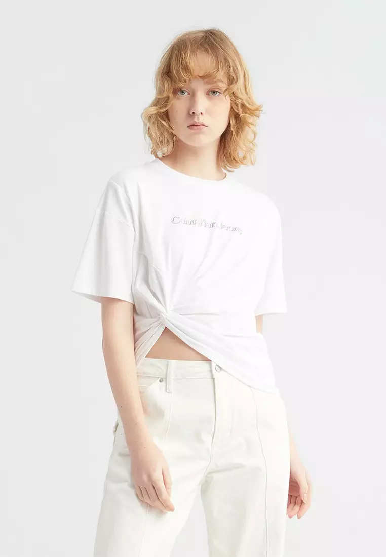 Calvin Klein Cropped Tee Shirt in White