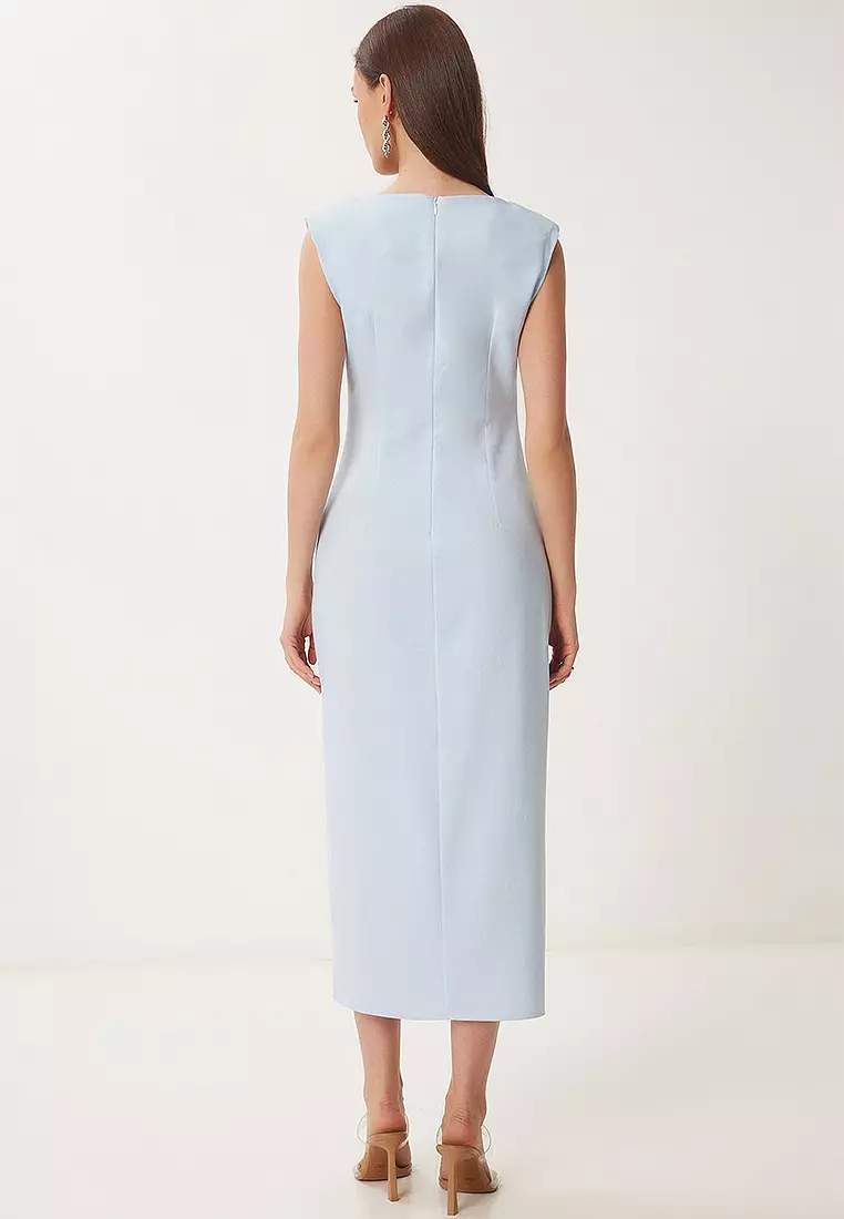 Padded Draped Midi Woven Dress