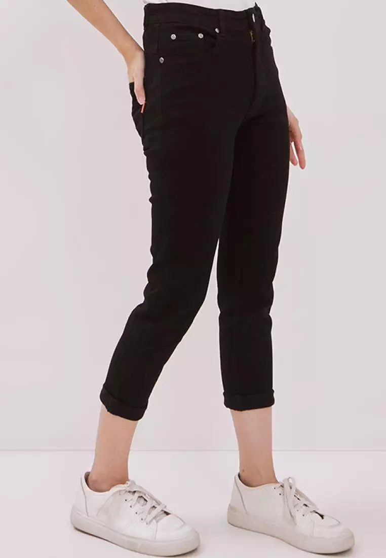 DUST Celana High Rise ⅞ Skinny Jeans Mentari All Black Comfease (D.3372-HR)
