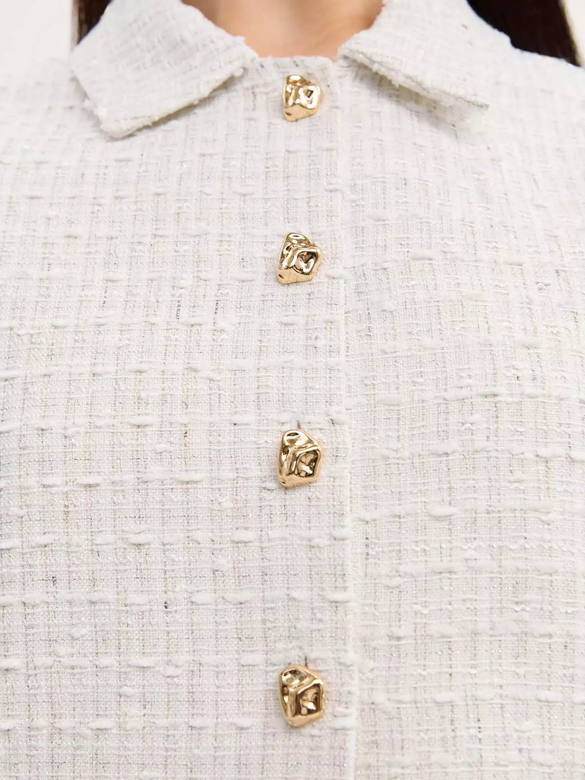 Pomelo - Kemeja / Shirt Wanita - Tweed Crop Top - White