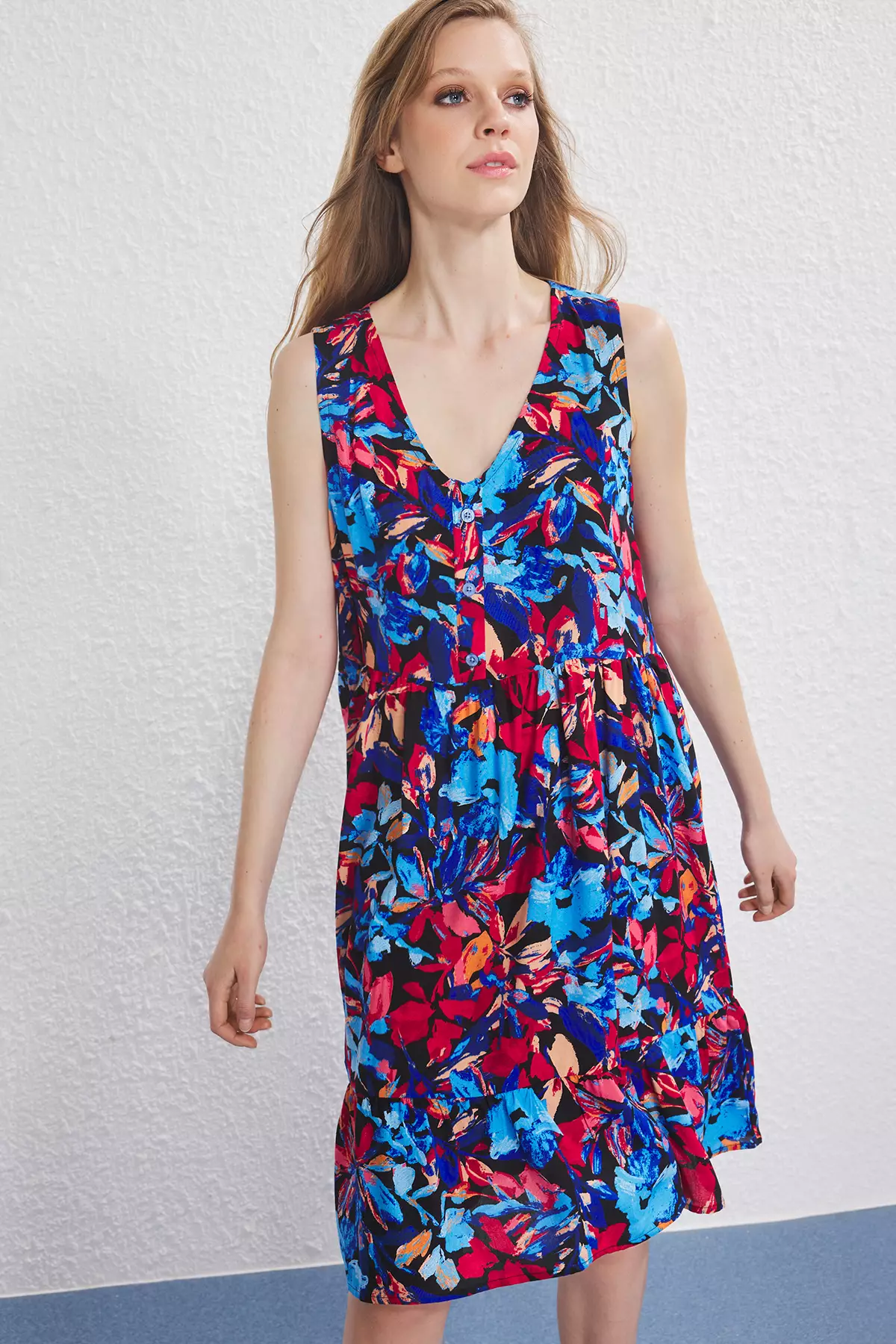 Blue Floral Midi Woven Dress TWOSS25EL00767