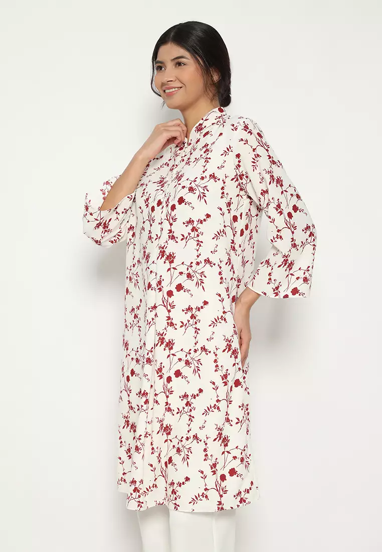 Tunik Sanghai Motif Bunga Kecil In Broken White By Brilliant Girl Warna PUTIH