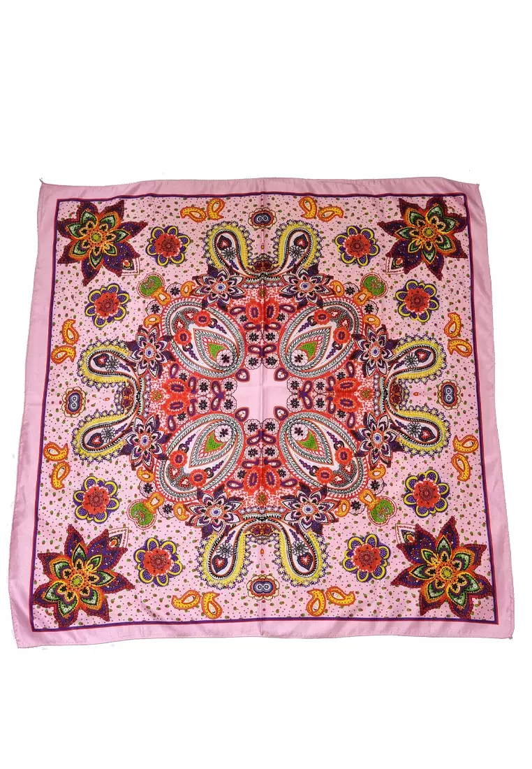 Paisley Poly-Cotton Square Scarf Pink