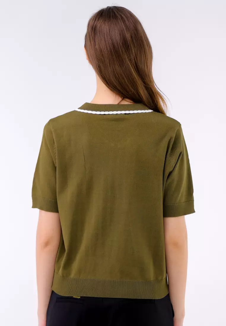 Knitted Plain Short Sleeve Blouse