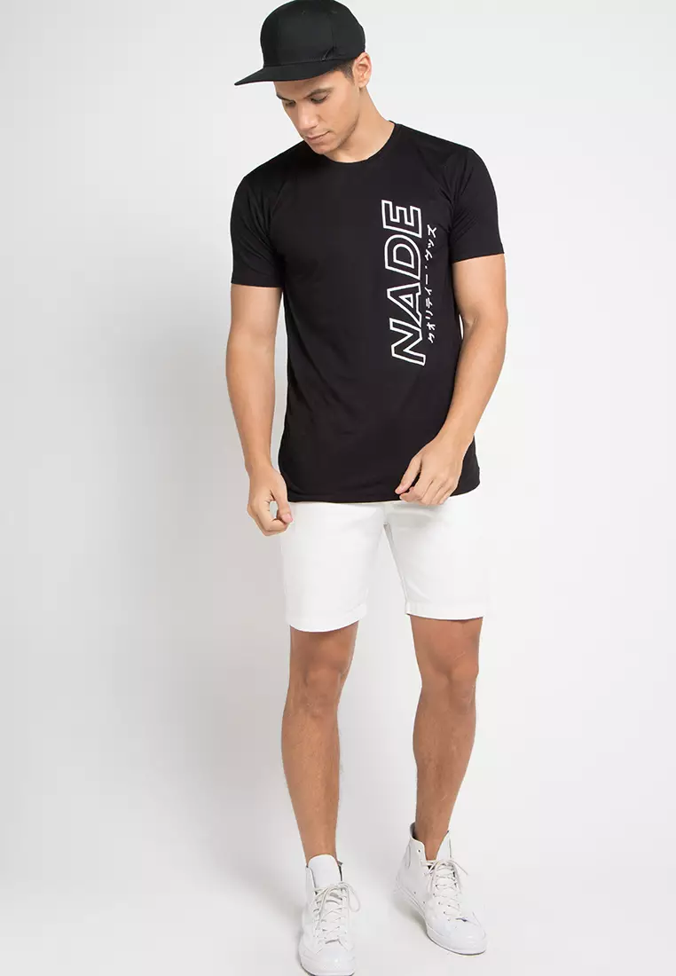 NT238 nade katakana outline ver T-shirt anti kusut Hitam