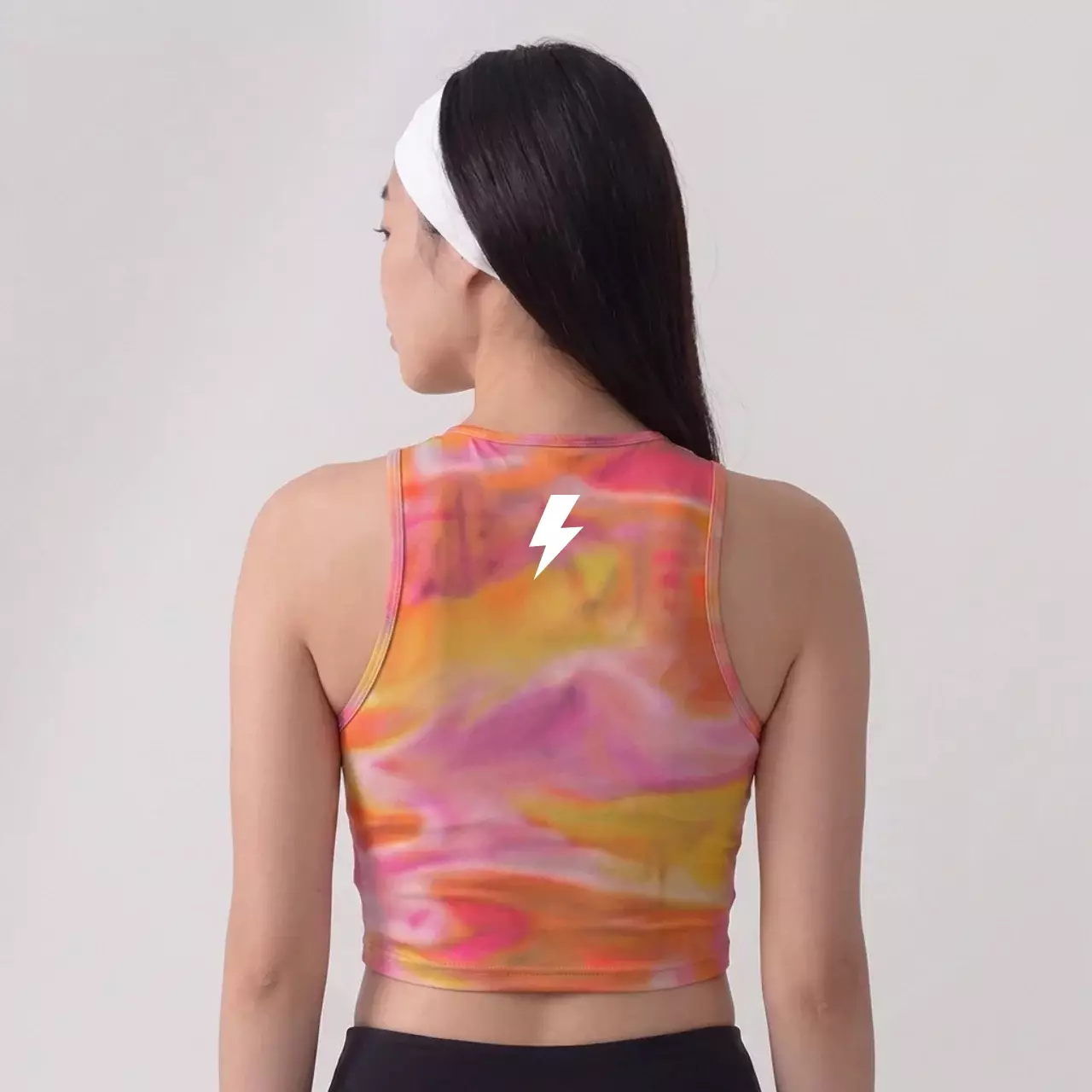 TDActive Crop Tank Zipper Wanita - Baju Lari Running Trail Run Gym Motif Aura Gradient - FlexFit Stretch Drifit - Orange Pink LSF85