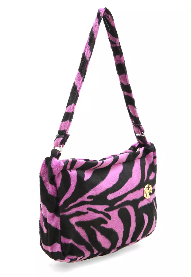 Zaskia Shoulder Bag Wanita Motif Animal Premium Quality - Harimau Ungu