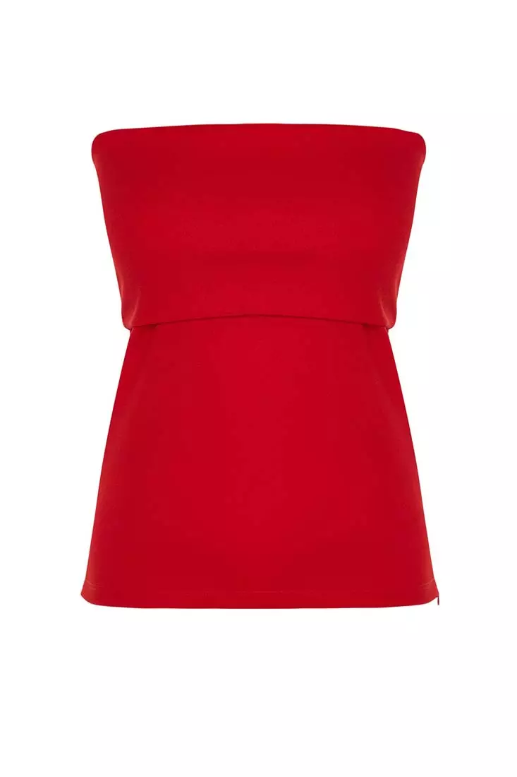 Red strapless clearance top