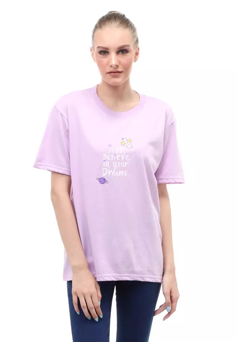 Heller Kaos Atasan Wanita Oversize Motif Print Short Sleeves Relaxed Fit - Lepen Lilac