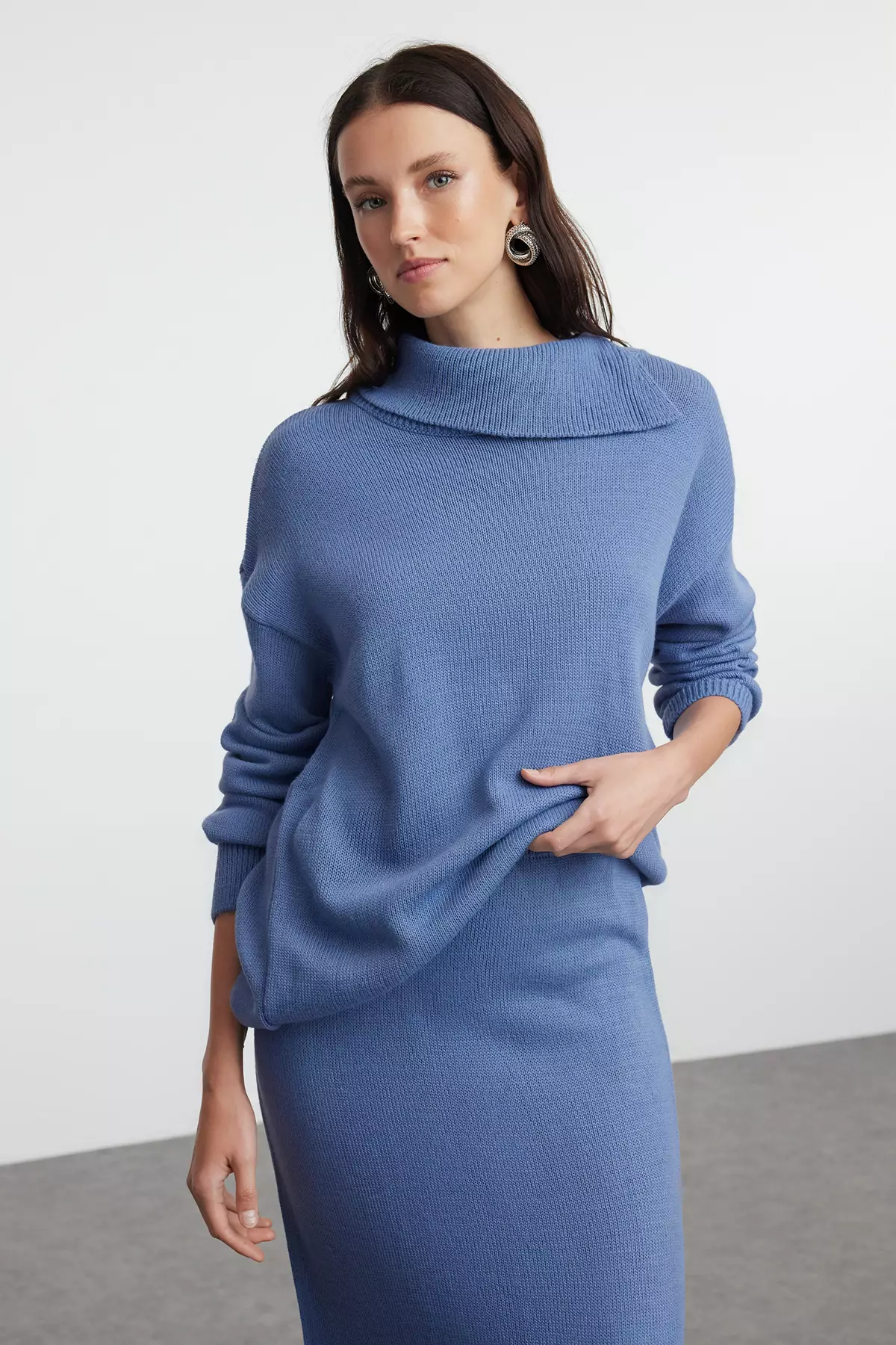 Indigo Turtleneck Knitwear Set Wide Fit