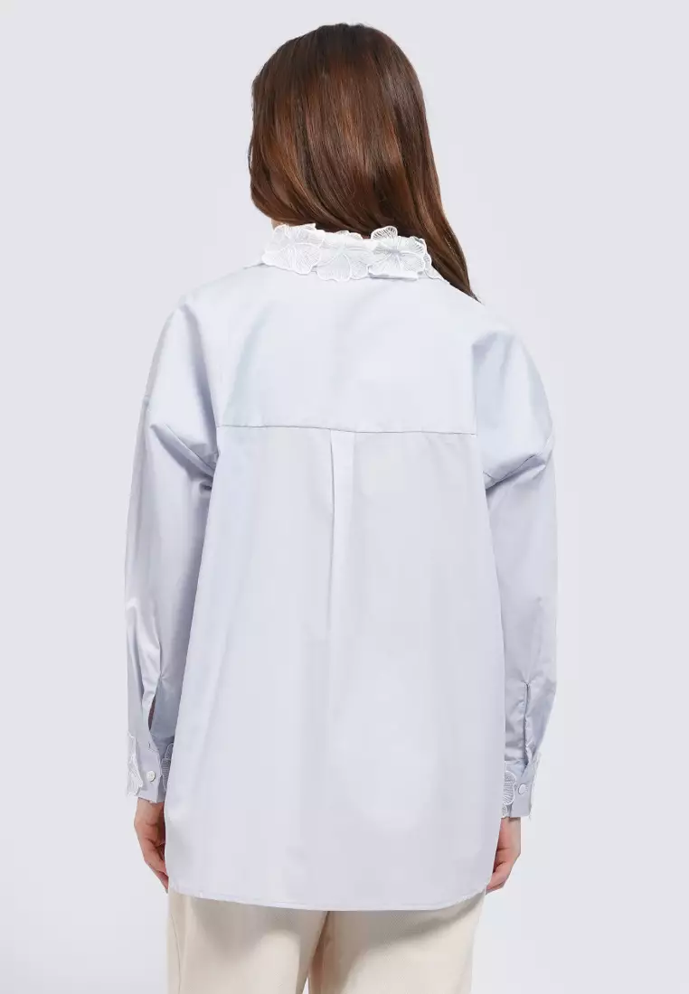 Blouse with Embroidered Collar SOFT BLUE