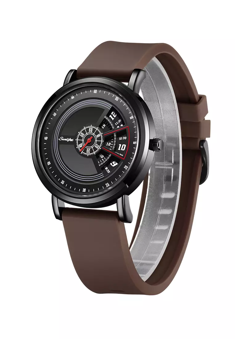 Jam Tangan Pria 3172 Tanggal Kasual Mode Tali Silikon Jam Tangan Cowok Original brown