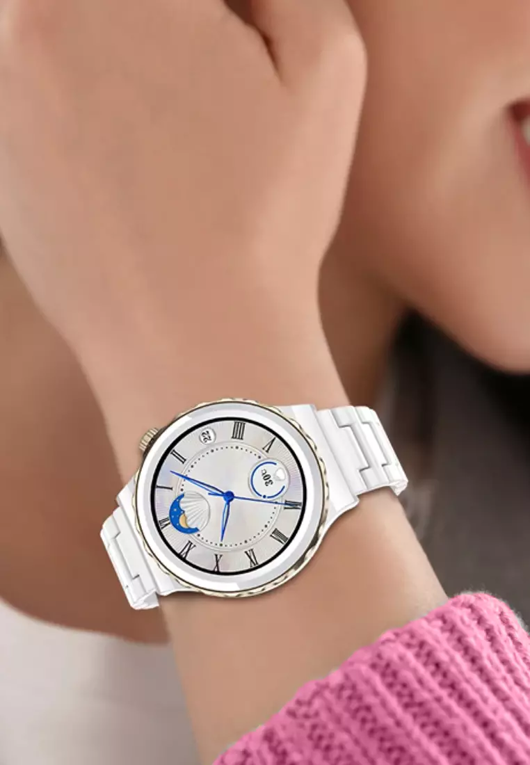 Unisex IOS/Android White SmartWatch + 1 Free White Rubber Strap