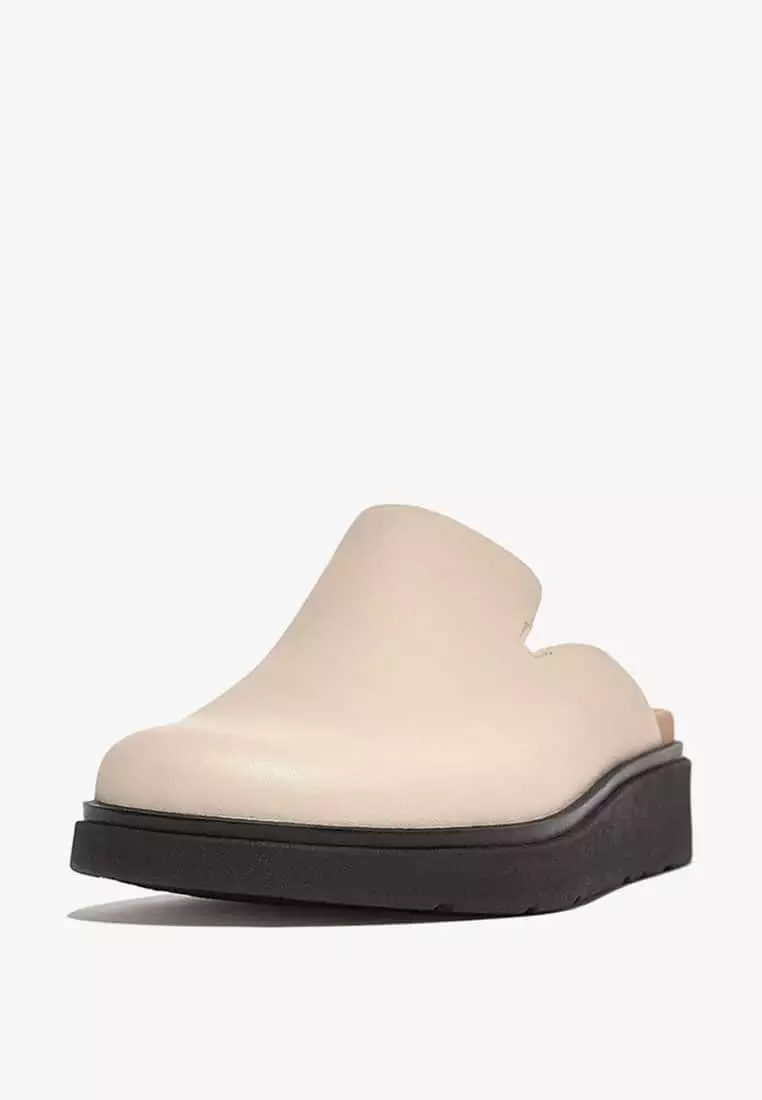 Discount on Fitflop  shoes - SKU: Fitflop Gen-Ff Leather Mules Gk7-A48 Stone Beige Mix