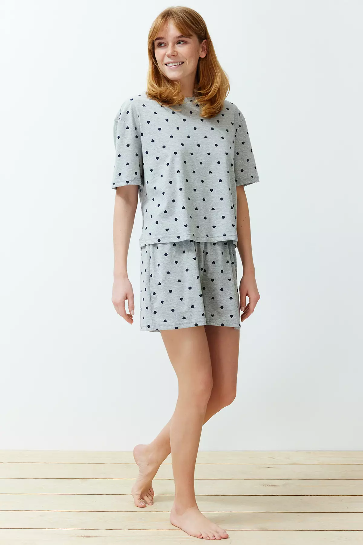 Hearts with Polka Dots Print Pyjamas Set