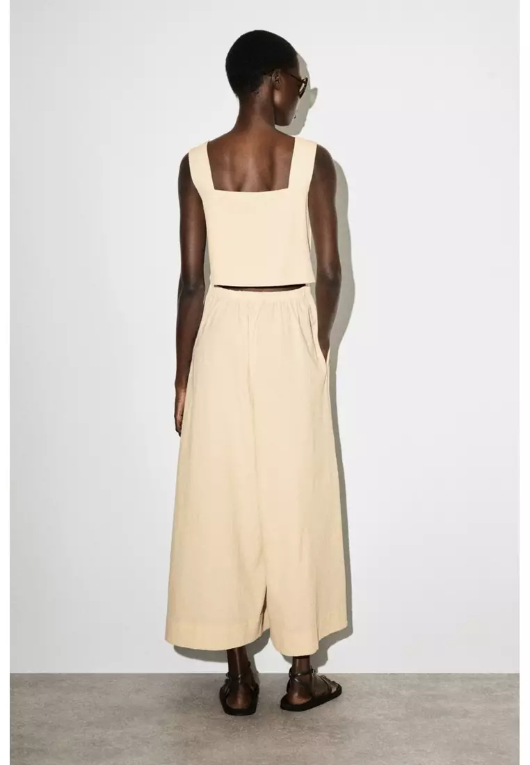 OPEN-BACK SEERSUCKER WIDE-LEG JUMPSUIT