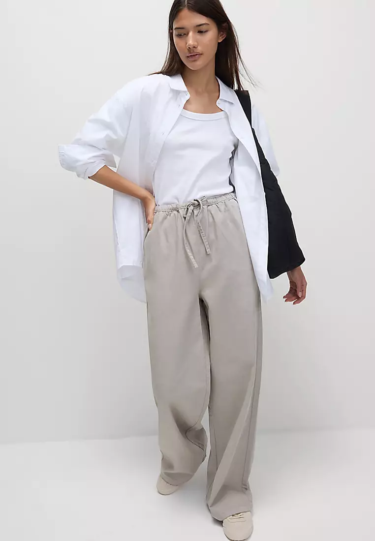 Denim Drawstring Wide-Leg Trousers