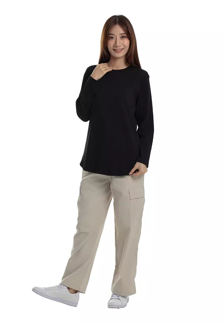Forest Ladies Cotton Round Neck Long Sleeve Tee - 822423-01Black