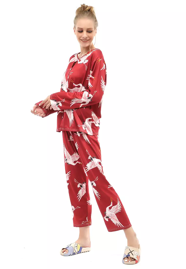 Vance Setelan Piyama Baju Tidur Wanita Lengan Panjang Bango Motive Material Cotton ORIGINAL - Red