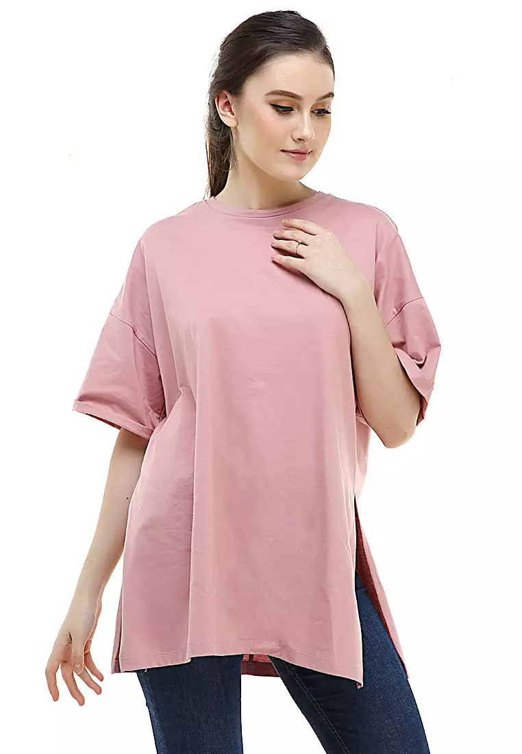 Fintan Tshirt Super Comfy Short Sleeve Design Simple And Casual Look Atasan Wanita - Pink