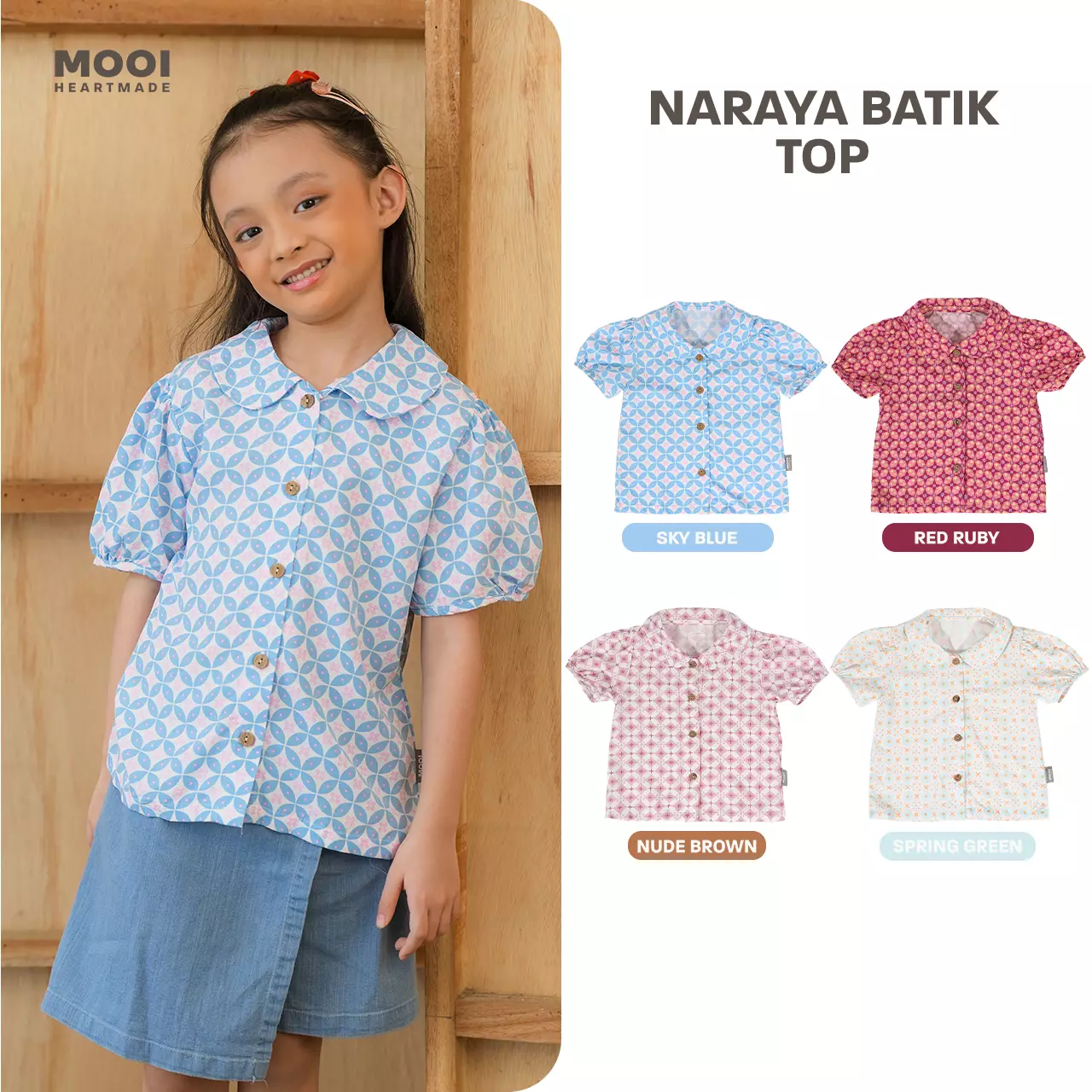 Mooi Atasan Batik Anak Perempuan Naraya Batik Top - Sky Blue