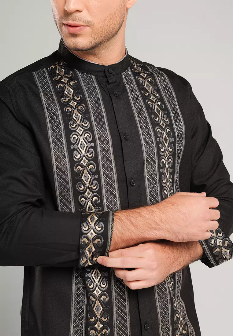 MOC Kemeja Koko Lengan Panjang Pria NIKOLAI - BLACK