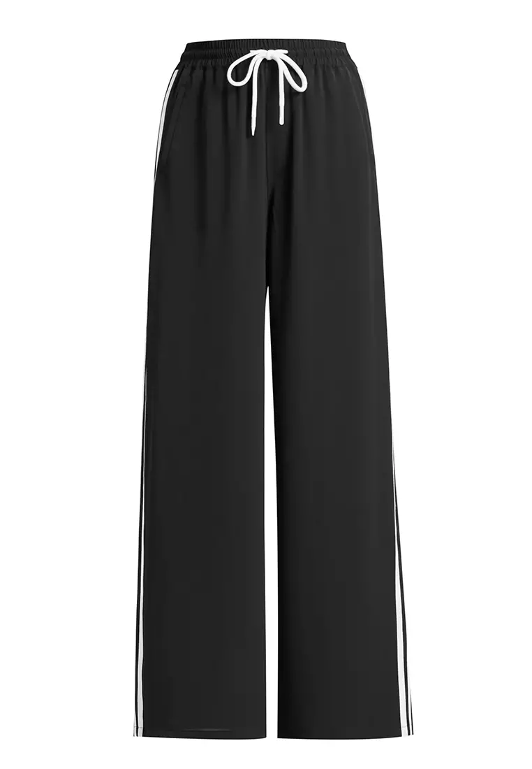 Elastic Waist Wide Leg Jogger Pants with Side Stripes