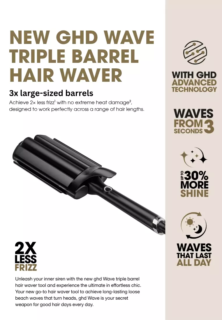 NEW GHD Wave Triple Barrel Hair Waver - Quick, loose beach waves that last all day with 2x less frizz¹ and no extreme heat damage²