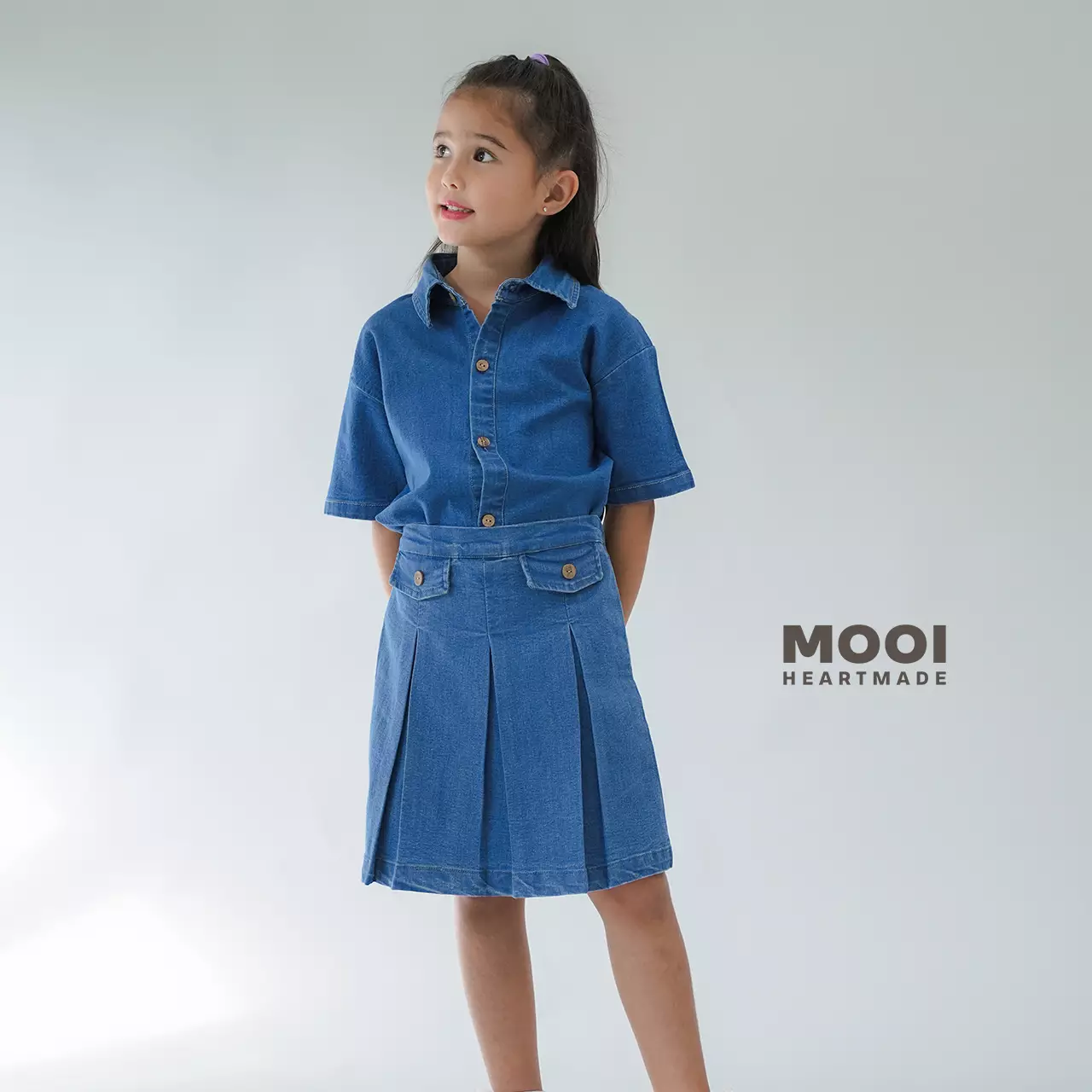 Mooi Rok Celana Skort Jeans Anak Bora Denim Skort - Light Blue