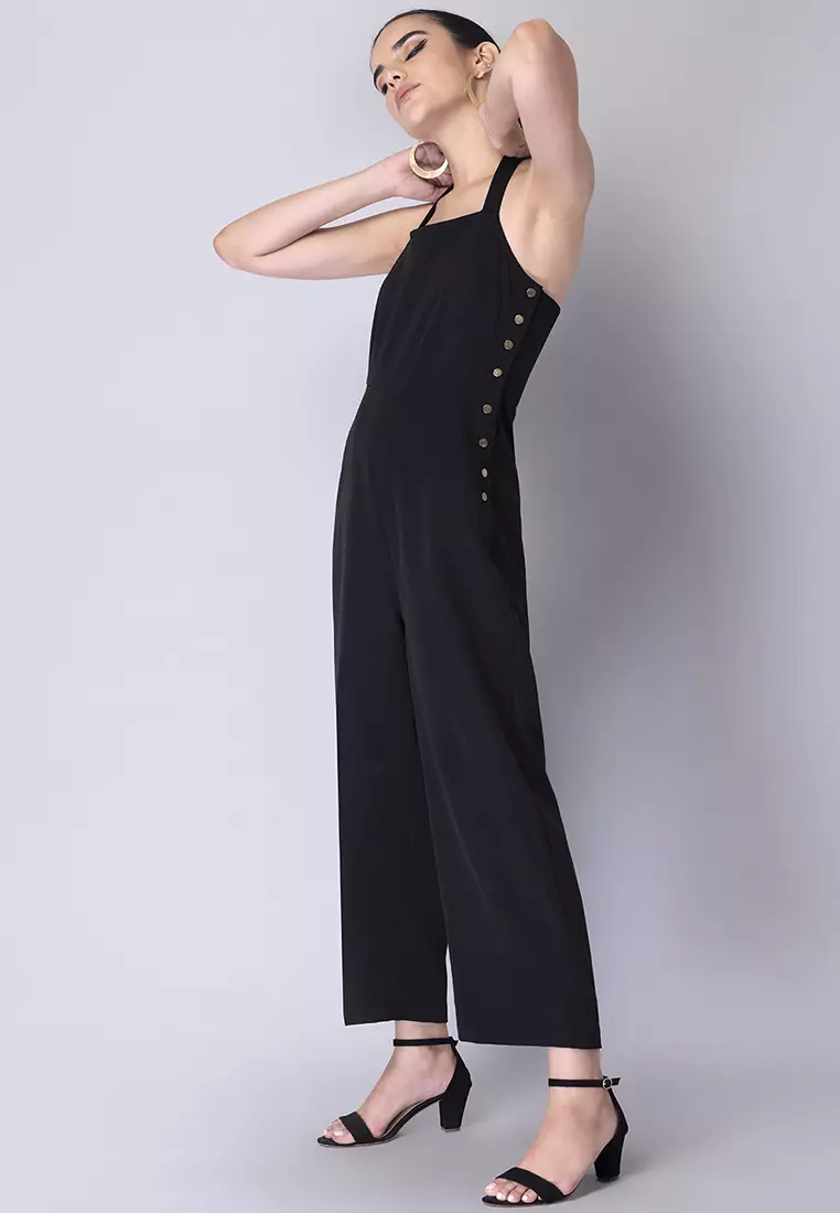 Black Halter Buttoned Jumpsuit