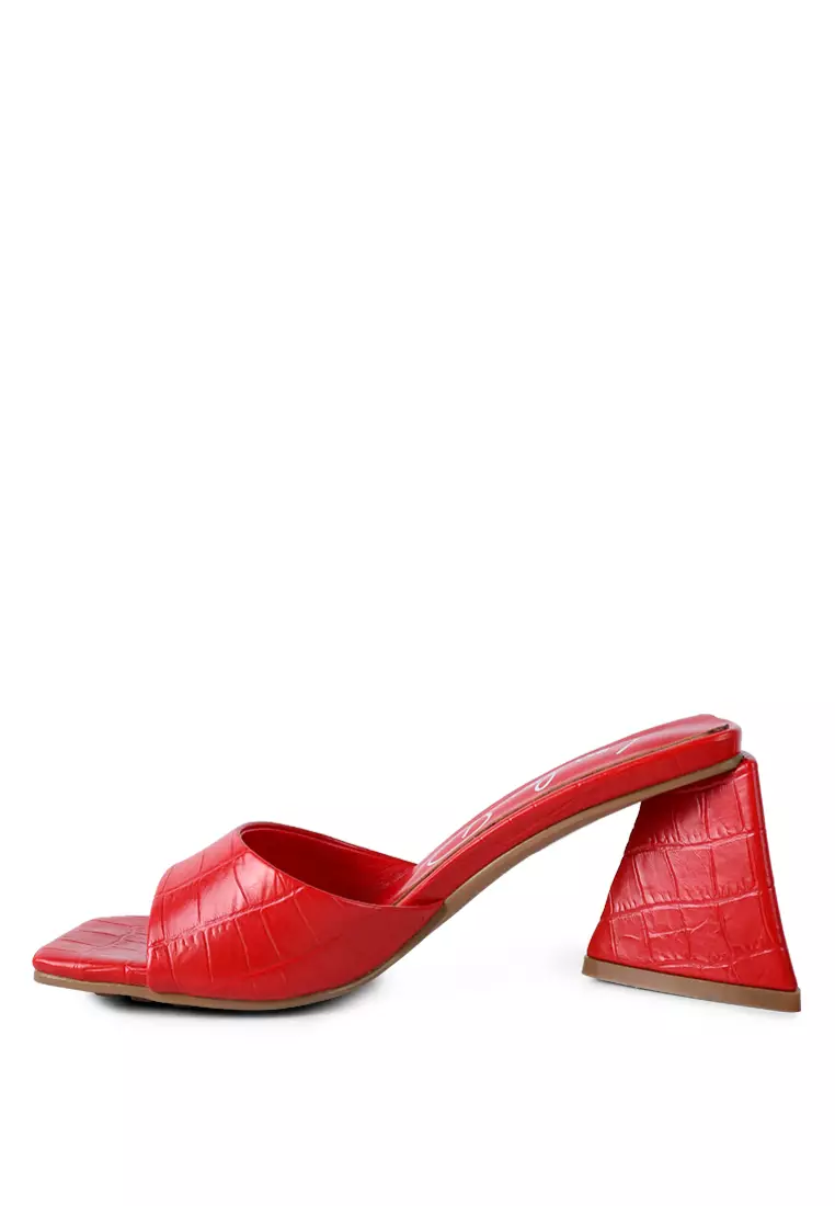 London Rag Red Triangle Block Heeled Croc Sandals 2024 | Buy London Rag ...