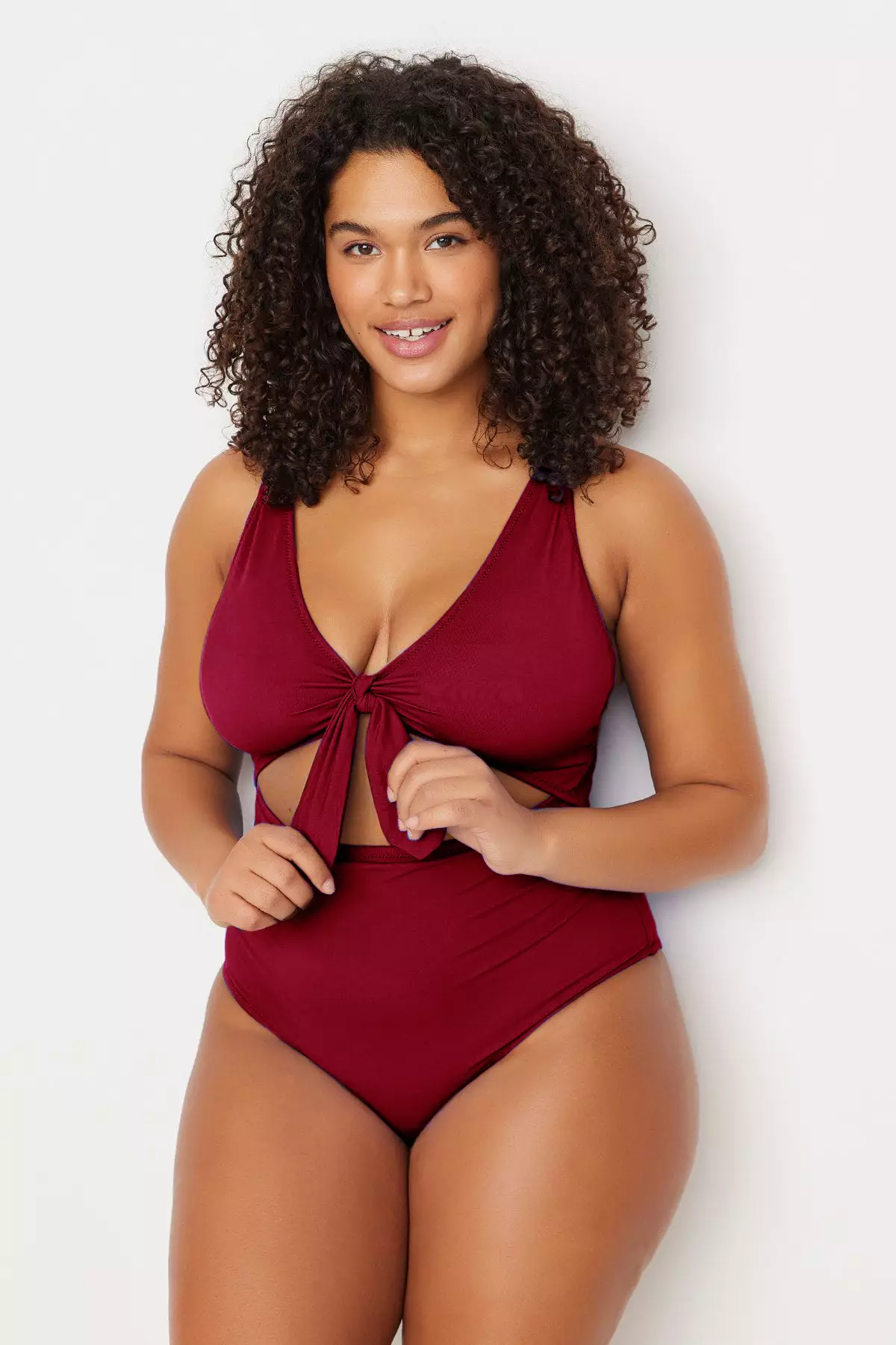 Plus Size Tie Front Cut-Out Swimsuit