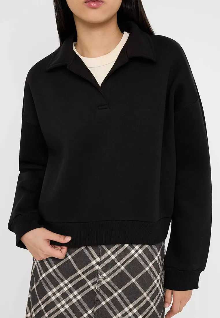 Teen Black Plain Regular Pattern Knitted Sweatshirt Twoaw26Sw00049