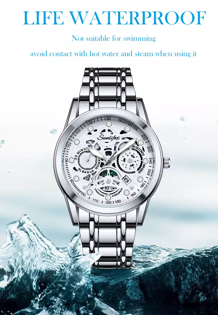 Jam Tangan Pria Anti Air Kuarsa Original Tali Stainless Steel Bisnis Santai Jam Tangan Cowok silver white