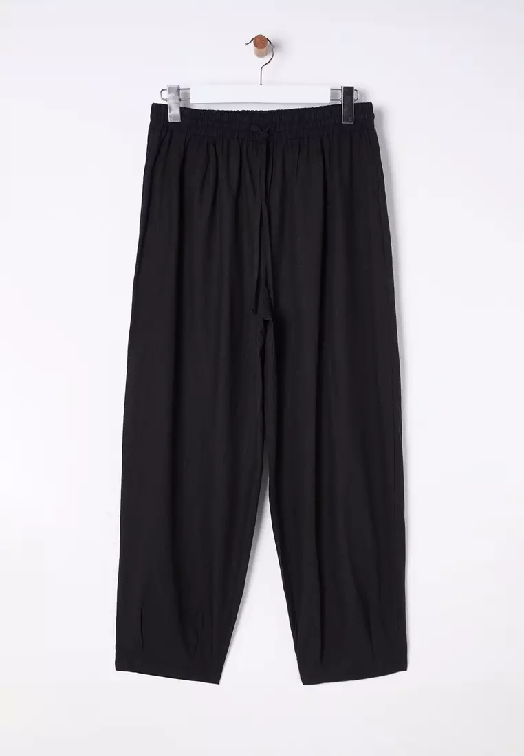 Black Pleated High Waist Carrot/Shalwar Beach Wear Plus Size Trousers Tbbss25Ar00001