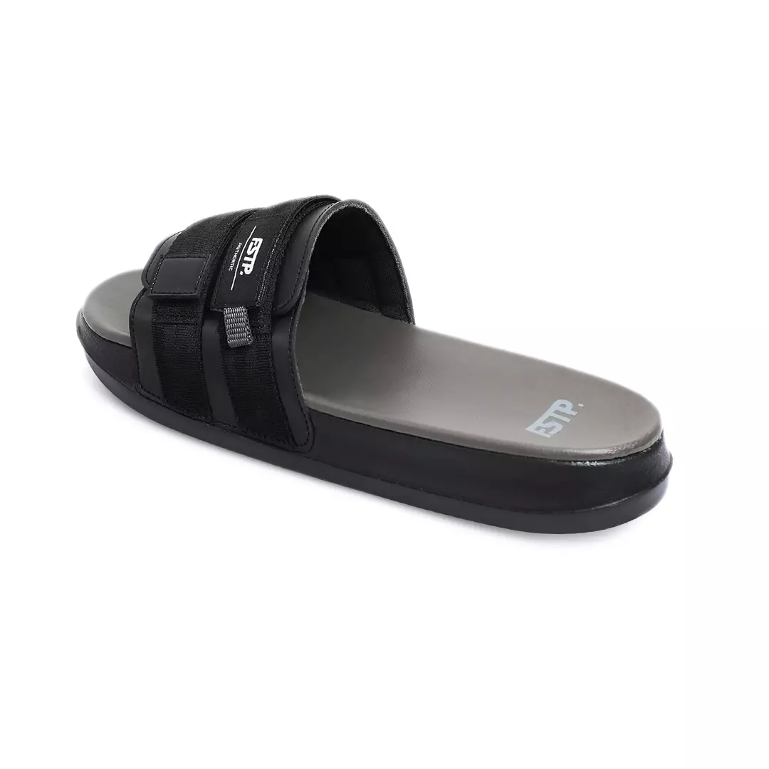 Stereo Full Black Sandal Pria Slide
