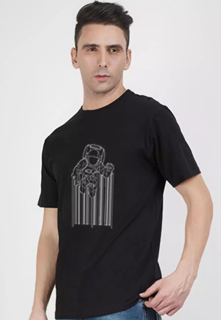 Astro Code Graphic Black Cotton Short Sleeve Tee