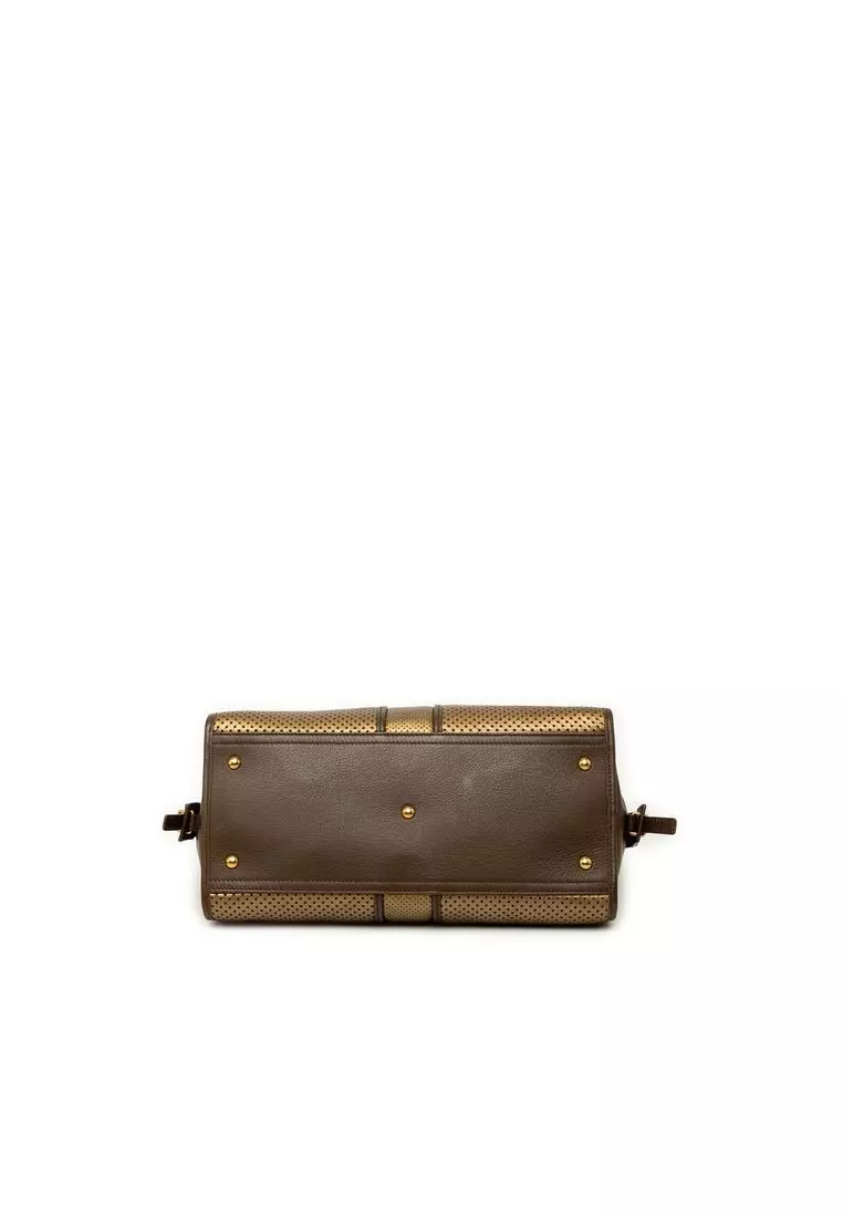 Pre-Loved Saint Laurent Medium Perforated Metallic Leather Cabas Chyc Tote