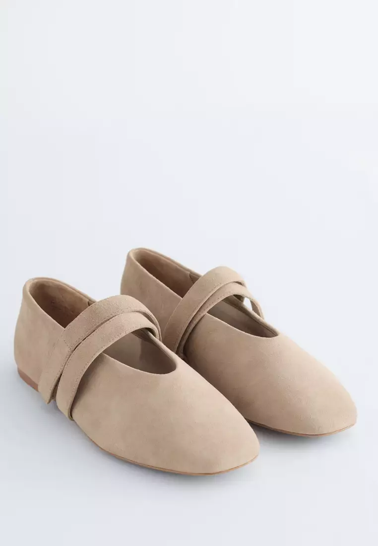 Cross-Strap Leather Ballet Flats