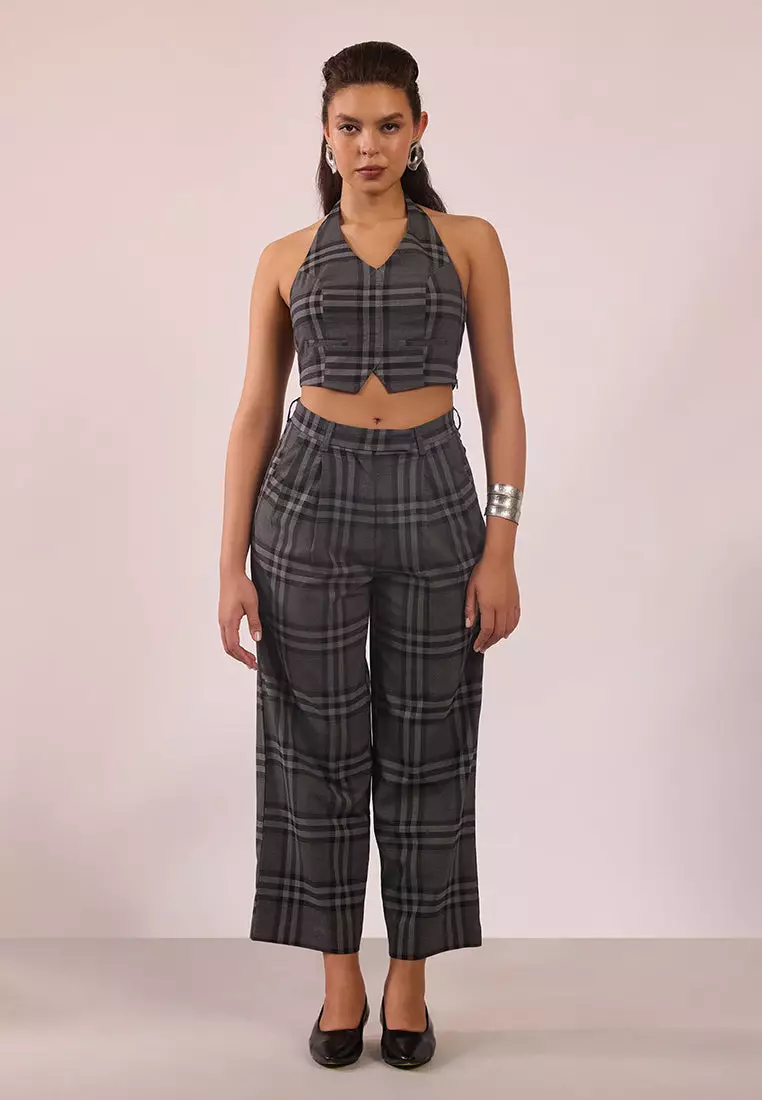 VIRGIO Viscose Stretch Halter Checked Vest