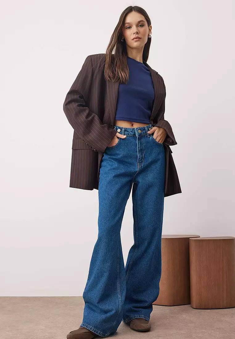 Blue High Waist Wide Leg Jeans